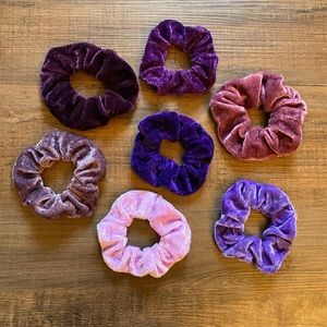 Velvet scrunchies set of seven purple tones